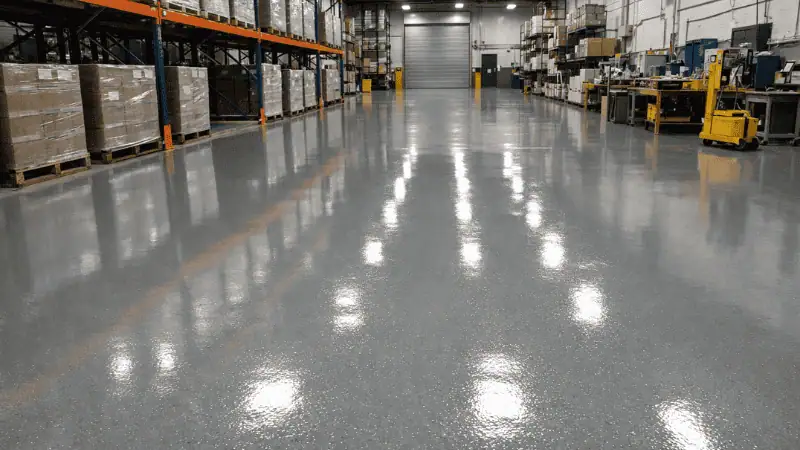 Commercial concrete floor coating with clean professional finish